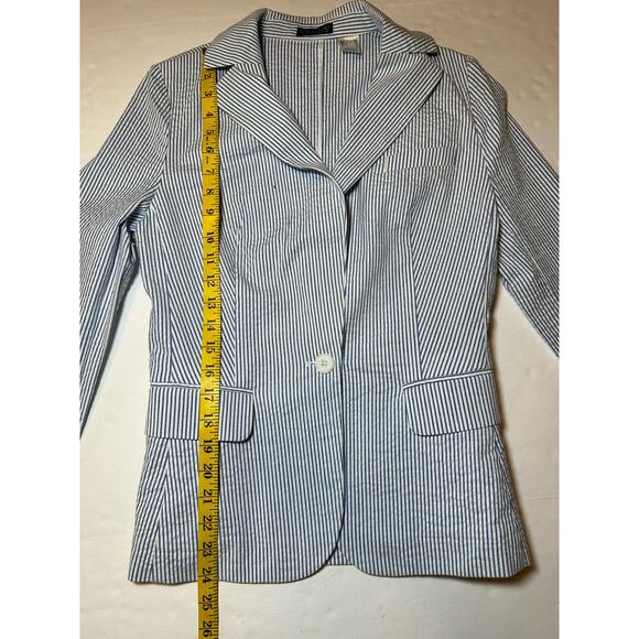 Venus Women’s Blazer Coat Jacket Size 2 Blue & White Seersucker 1 Button Career - Picture 3 of 5